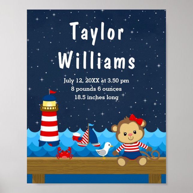 Poster Estatísticas de Nascimento do Macaco Vermelho do M (Frente)