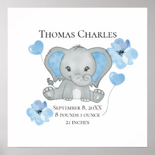 Poster Estatísticas de Nascimento Personalizadas Elefante