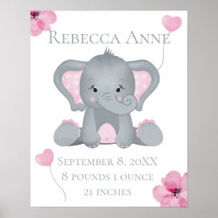 Poster Estatísticas de Nascimento Personalizadas Elefante