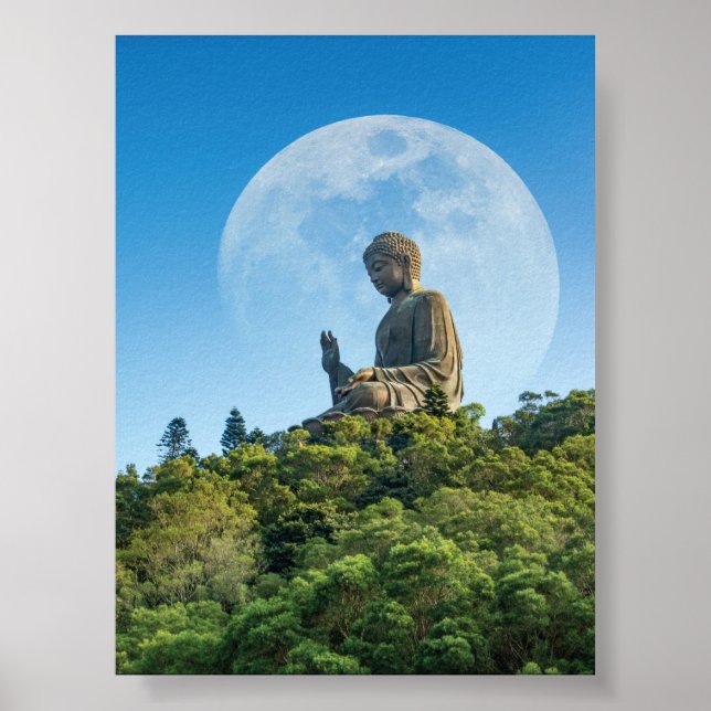 Poster Estátua Buda com Lua Cheia (Frente)