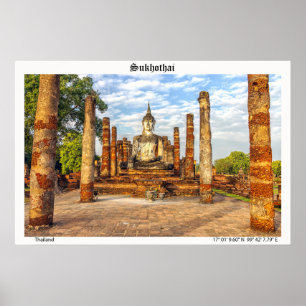 Poster estátua Buda, Wat Mahatha, Sukhothai