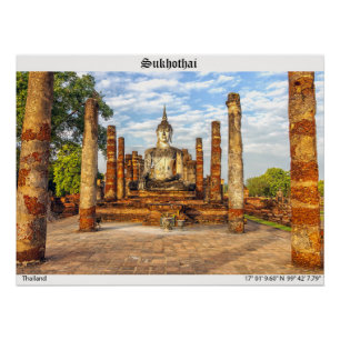 Pôster estátua Buda, Wat Mahatha, Sukhothai