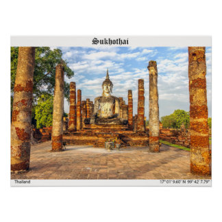 Pôster estátua Buda, Wat Mahatha, Sukhothai