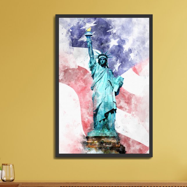Poster Estátua da Liberdade com aguarela de bandeira (Criador carregado)