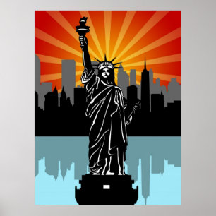 Pôster Estátua da liberdade com skyline de New York