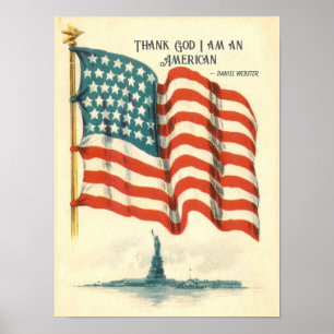 Poster Estatua da Liberdade da Bandeira Americana Vintage