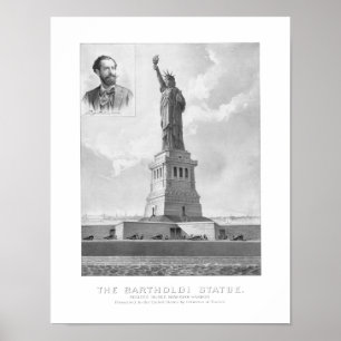 Poster Estátua da liberdade e retrato de Bartholdi