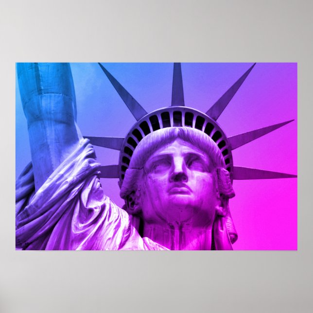 Pôster Estátua da Liberdade Pop Art Azul Roxo Nova York (Frente)