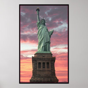 Pôster Estátua da liberdade/por do sol