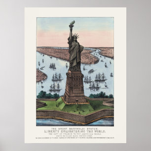 Poster Estatua da Liberdade Vintage 1885 Porto de NYC Art