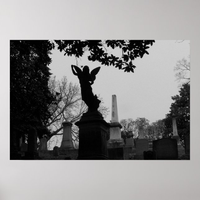 Poster Estátua de Anjo Preto e Branco (Frente)