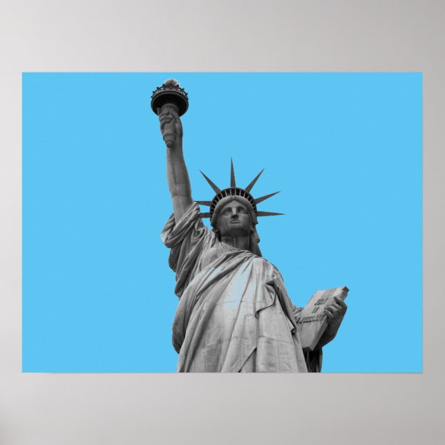 Poster Estátua de Arte pop da Liberty Blue Greyscale Nova (Frente)
