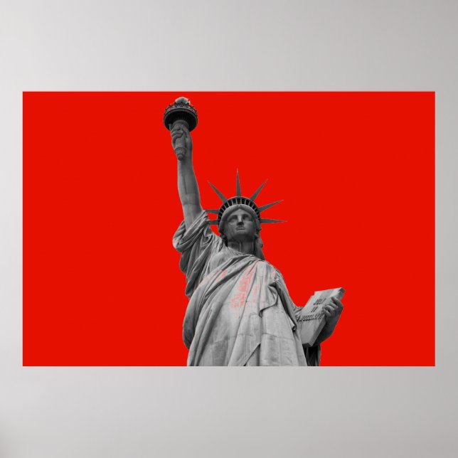 Poster Estátua de Arte pop da Liberty Red Greyscale Nova  (Frente)