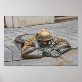 Poster Estátua de Bronze do Trabalhador de Esgoto, Bratis