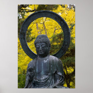 Poster Estátua de Buda nos Jardins Japoneses Dourado