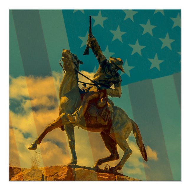 Pôster estátua de Buffalo Bill Cody Cody, bandeira de Wyo (Frente)