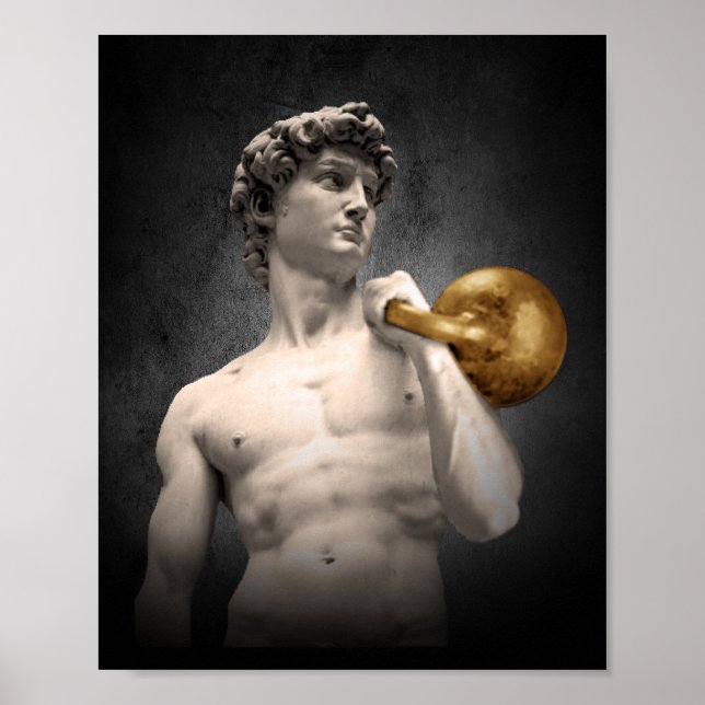 Poster Estátua de David segurando um Ouro Kettlebell (Frente)