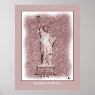 Pôster Estátua De Desenho Da Liberdade Nova Iorque
