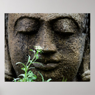 Poster Estátua de jardim de pedra com flor