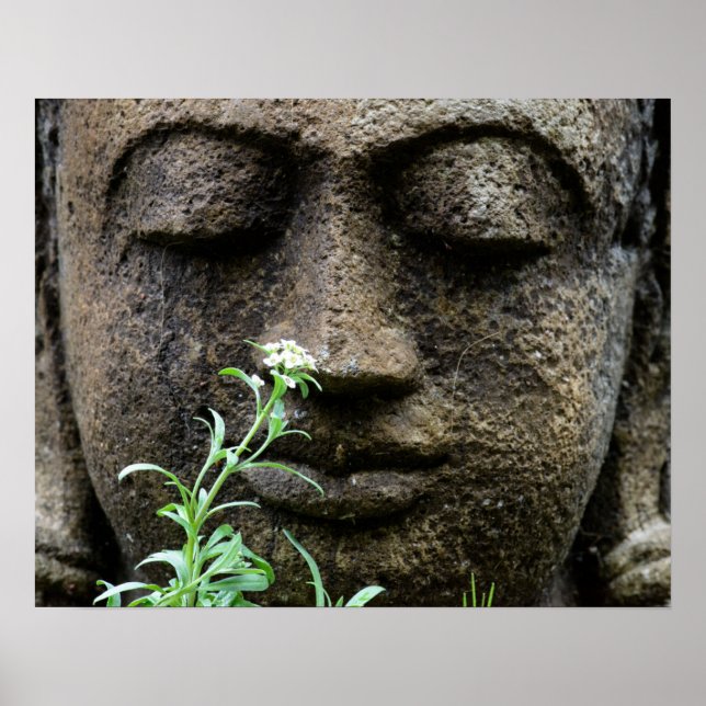 Poster Estátua de jardim de pedra com flor (Frente)