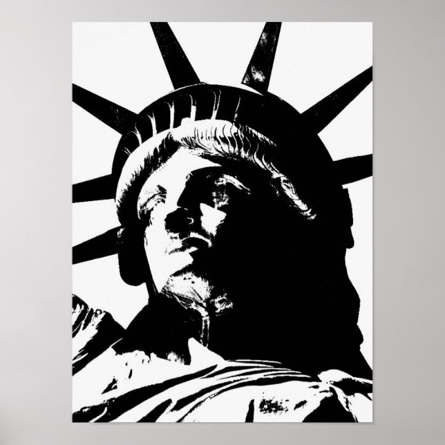 Poster Estátua de Pop de Arte Negra e Branca da Liberdade (Frente)