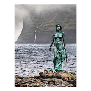 Pôster estátua de sereia de bronze elegante