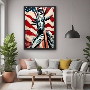 Poster Estátua Moderna da Liberdade com Arte de Bandeira