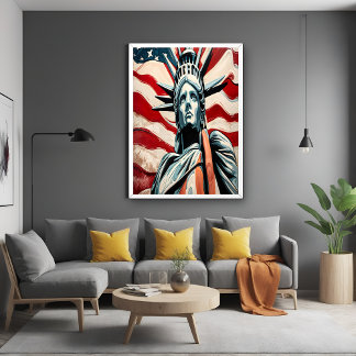 Pôster Estátua Moderna da Liberdade com Arte de Bandeira