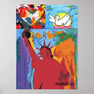 Poster estátua moderna da liberdade Pomba vermelha de Wa