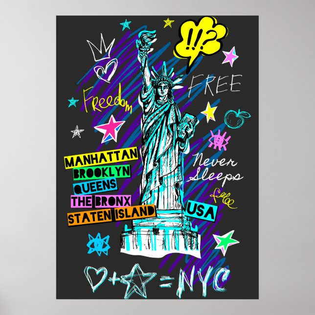 Poster Estátua NYC da Arte de Porodle Viagem da Liberdade (Frente)