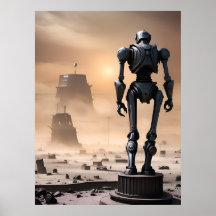 Estátua robótica gigante em Wasteland AI isolada