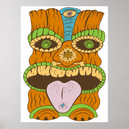 Poster Estátua Tiki de Língua Roxa em Atmosfera Psicodéli