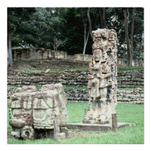 Pôster Estátuas antigas Honduras das ruínas maias vívi