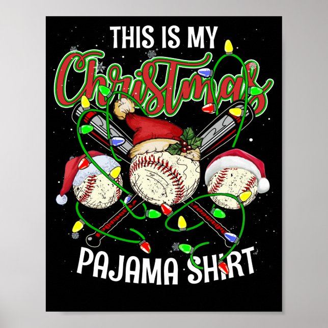 Poster Este É O Meu Beisebol De Natal Pajama Santa Hat (Frente)