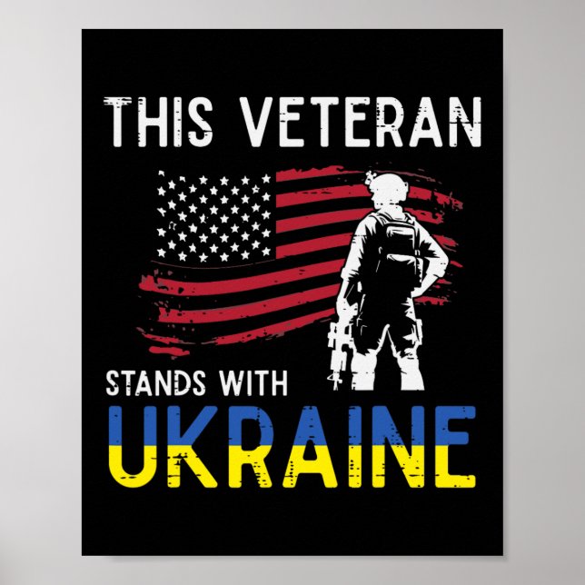 Poster Este Veterano Apoia a Ucrânia Com a Bandeira Dos E (Frente)