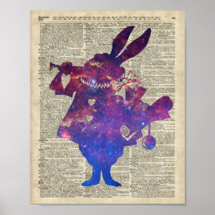 Poster Estêncil roxo do coelho do arauto sobre a página