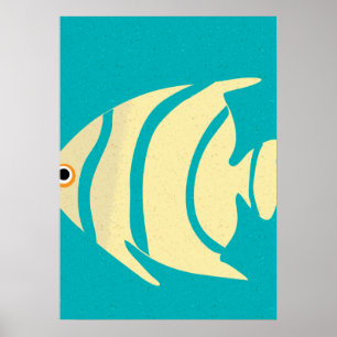 Poster Estêncil tropical amarelo dos peixes