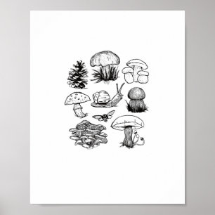 Poster Estética Cottagecore Goblincore Cogumelo Caracol