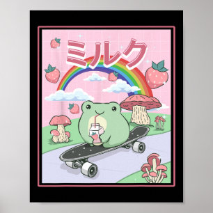 Poster Estética Cottagecore Skate Frog Bebendo