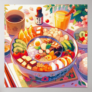 Poster Estética da Comida japonesa Anime dos anos 90
