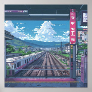 Poster Estética de Anime no Interior da Paisagem da Estaç