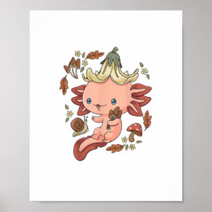 Poster Estética de Axolote Cottagecore Cogumelos Fofo Gob