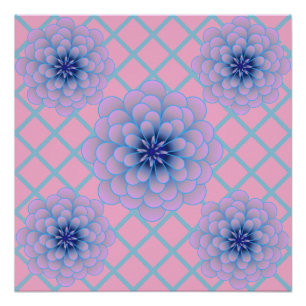 Pôster Estética de Padrão Floral Roxo Azul Pastel Sem Cos