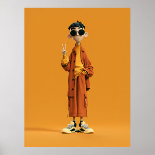 Poster Estética Laranja Minimalista – Personagem 3D Elega