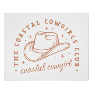 Pôster Estética marrom do clube de praia da cowgirl coste