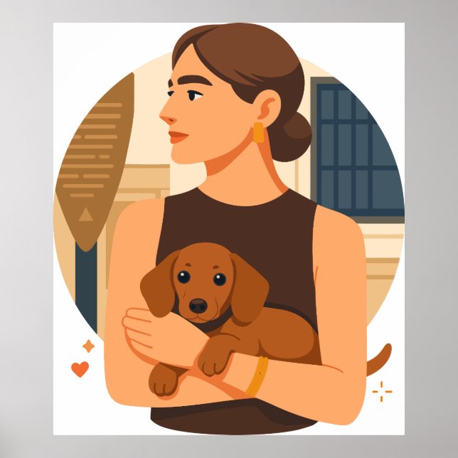 Poster Estética Moderna de Mãe de Cachorro com Cachorrinh (Frente)