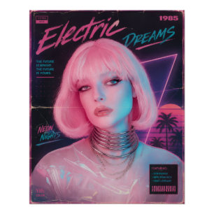 Pôster Estética Synthwave Rosa dos Anos 80