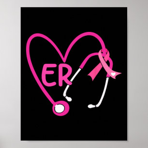 Poster Estetoscópio Cardíaco Cancer De Fita Rosa Er Nur