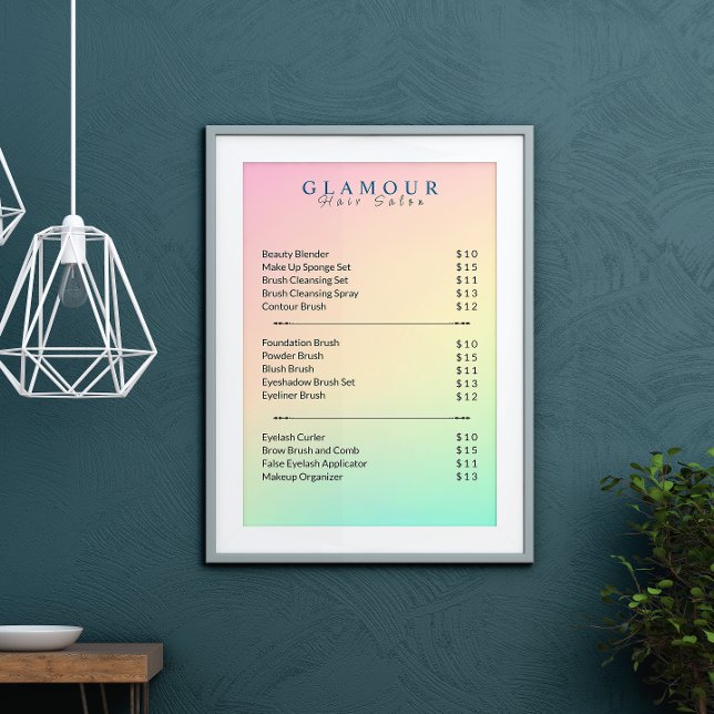 Poster Estheticista Lista de Preços Pastel Holographic (Esthetician Price List Pastel Holographic Poster)