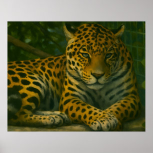 Poster Estilidade do ouro - Leopardo em repouso na folhag